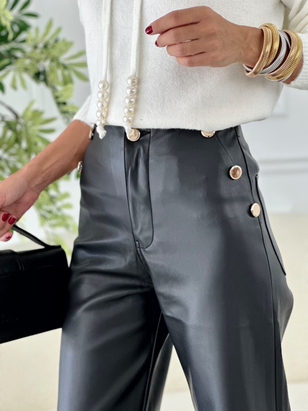 Pantalon online negro polipiel